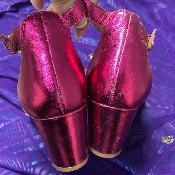 NATURALIZER SANDALS VERA DRESS SHOES Fuchsia Pink Leather Block Heel Metallic 7W - Picture 11 of 14